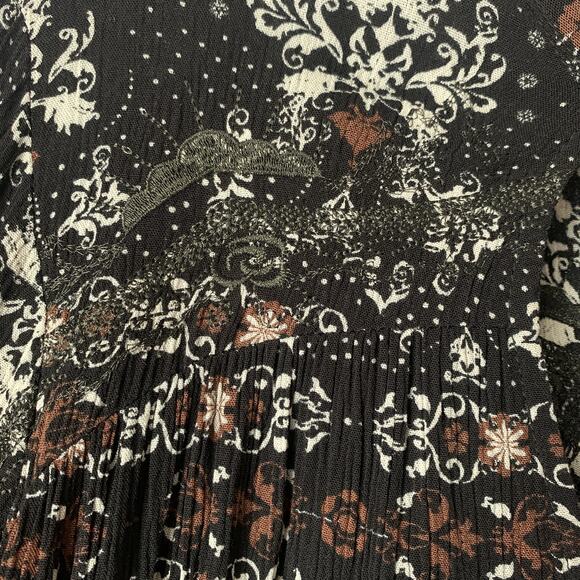 Gimmicks Boho Black White Floral Tunic Blouse High Low Keyhole Embroidery Size S - Picture 11 of 16